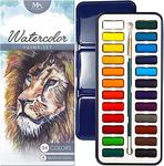 MozArt Supplies Watercolor Paint Essential Set - 24 Vibrant Colors - Lightweight and Portable - Perfect for Budding Hobbyists and Professional Artists - Water Colors Paint Adult Set With Paintbrush