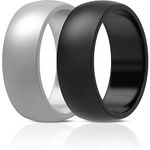 ThunderFit Silicone Rings for Men, 8.7 mm Wide - 2.2mm Thick (Black, Silver - Size 8.5-9 (18.9mm))