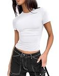 Zeagoo Women Sexy Basic T Shirts Short Sleeve Crewneck Slim Fit Cute Top Going Out Crop Shirts White