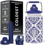 Coldest 128 oz Tumbler with Handle and Straw - 100% Spill Proof Tumbler with Straw (3 Lids) - Stainless Steel Insulated Leakproof Tumblers for Women & Men - Cup Holder Friendly - 128 oz (The European)