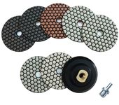 Waies Dry Diamond Polishing Pads 4 Inch with 5/8"-11 Backer Pad 7 PCS Dry Polish Pad Kit for Drill Grinder Polisher 50-3000 Grit Pads for Marble Tile Quartz Granite Concrete Stone Countertop