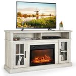 DORTALA Electric Fireplace TV Stand for TVs Up to 65 Inch, Fireplace TV Entertainment Center with Remote Control, 3-Level Adjustable Brightness, Grey