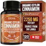 Extra Strength Organic Ceylon Cinnamon Capsules 2250mg per day - 750mg per Capsule - Industry Strongest with Bioperine for High Absorption | Antioxidant & Support Loss of Appetite | True Sri Lankan Cinnamon Powder, Vegan, Non-GMO | 120 Capsules, Kasha Nutrition