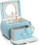 Vlando Kids Musical Jewelry Box for Girls with Drawer, Music Box with Ballerina and Stickers for Birthday Bedroom Decor, Gifts for Girls Kids Christmas Thanksgiving Gifts 2023 - Blue