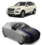 NEXTON Presents Heat Reflective & Semi Waterproof Car Cover Compatible with Mercedes Benz ML-350 Custom Fit (Grey & Blue Design with Mirror)|Car Accessories