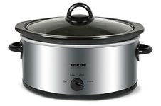 Better Chef Oval Slow Cooker | 3-Quart | 3-Tempature Settings | Side Handles | Glass Lid | Enamel Stoneware Insert (Stainless-Steel)