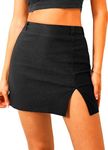 TZLDN Women Mini Skirt Short Skirts with Split Pencil Skirt School Work Casual Party Black XS