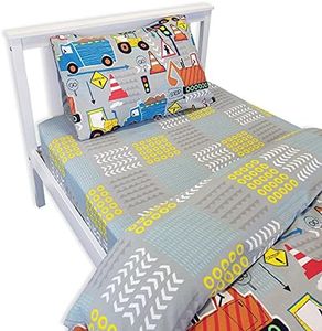 Happy Linen Company Kids Boys Big Digger Trucks Grey Single Fitted Sheet Bedding