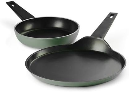 TRAMONTINA Aura Cookware Set of 2- Frypan 20cm, Dosa tawa 28cm | Reinforced Ceramic Non-Stick Cookware | Quick & Even Heating | Low-Oil Cooking | Bakelite Handle | Induction & Gas | Sea Green