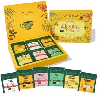 VAHDAM, Assorted Herbal Tea Variety Pack (6 Variants, 36 Tea Bags) Caffeine Free, Gluten Free, Non GMO | Eco Friendly Long Leaf Pyramid Tea Bags I Christmas Tea Gift Sets