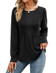 WIHOLL Womens Fall Clothing Ladies Long Sleeve Tops Pleated Front Tunic Tops Women Dressy Casual Blouses Tunics Black S