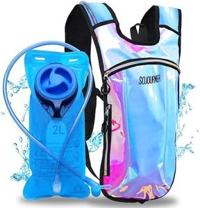 SoJourner Bags Hydration Pack Backpack - 2L Water Bladder included for festivals, raves, hiking, biking, climbing, running and more One Size Holographic - Blue