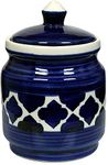 RAJ ROYAL Ceramic Food Storage Container with Lid - Storage Canister,Color - Blue, Cornichon Jar - Size: Size: L:4.9" x B:4.9" xH: 5.3", Capacity-1.25 Kilogram
