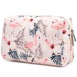 Large Makeup Bag Zipper Pouch Travel Cosmetic Organizer for Women (Large, Beige Flamingo)