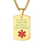 PROSTEEL Emergency Alert Necklace Personalized Medical ID Choker Diabetes Alert Custom Engraved Necklace Golden