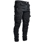 AMhomely Mens Trousers Casual Pants White Jeans for Men Slim Fit Stretch Retro Classic Ripped Jeans Side Pocket Trousers with Zipper Placket Skinny Jeans Retro Vintage Punk Jeans Trousers Black L