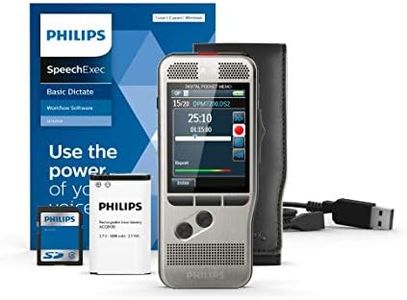 Philips Pocket Memo DPM7000 Digital Voice Recorder Slide Switch Operation, 2 Microphones for Stereo Sound Recording, Colour Display, Stainless Steel Housing, Includes SpeechExec Basic 2-Year ABO Dictation Software