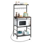 MAHANCRIS Bakers Rack with Charging Station, 4-Tier Microwave Stand, Storage Shelves with 6 S-Shaped Hooks, Practical Coffee Bar, for Kitchen, Dining Room, Rustic Brown BRHR35E01