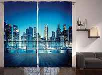 Ambesonne Cityscape Curtains, Big City Night Panorama from a Balcony with Skyscrapers, Living Room Bedroom Window Drapes 2 Panel Set, 108" X 90", Pale Yellow Night Blue