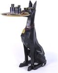 suruim Modern Resin Dog Sculpture with Metal Tray - Geometric Animal Statue, Decorative Side Table and Serving Tray for Home Office, for Dog Lovers (Black)