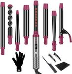 IG INGLAM Professional 8-in-1 Curling Iron Wand Set, Instant Heat Up Hair Curler with 8 Interchangeable Ceramic Barrels (0.5''-1.25''), Adjustable Temperature for All Hair Types, Rock Grey & Purple