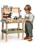 ROBUD Wooden Kids Tool Bench, Toddler Tool Set Toy Kids Workbench with Tool Belt, Toy Tools Set, Goggles, Drawing Paper for Pretend Play Construction, Toys for Kids Age 3-6 Girl Boy Gifts