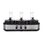 Morphy Richards 3.9L TrioServe Three Pot Slow Cooker, Ceramic Pots, 3 Heat Settings, Independent Temperature Controls, Tempered Glass Lid, Easy Clean, Brushed Stainless Steel, 462501