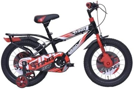 Hero Sting 16T Single Speed Bicycle for Kids with Training Wheels and Carrier | Black-Red | Rigid | Caliper Brake | 10.5" Steel Frame | Rider Height : 3ft 6" - 3ft 11" | 85% Pre Assembled Bicycle