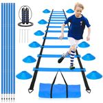 Football Agility Training Equipment Set, Includes 6 Adjustable Blue Agility Poles, Blue Agility Ladder, 10 Blue Soccer Disc Cones, Blue Jump Rope for Speed Training and Blue Storage Bag