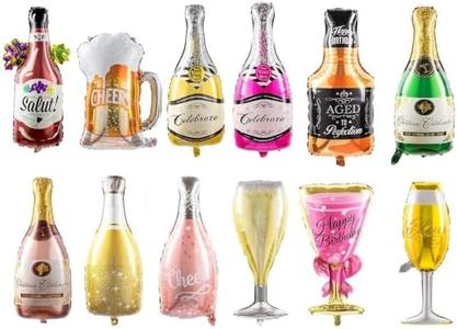 Collect Present Wine and Champagne Bottle Balloons – 12 Foil Alcohol Balloons with Beers & Cheers Banner – 21st Birthday, Bachelorette and Engagement Party Decorations with Banner Ribbon