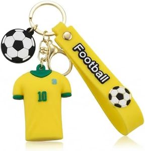 Thayrakn World Cup 2026 Cartoon Soccer Jersey Keychain, Star No.10 Player Inspired PVC Football Key Ring with Football Charm, Backpack Keychain Soccer Gifts for Fans, Brazil