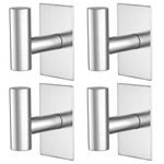 PMMASTO 4 Pack Adhesive Hooks, Self Adhesive Shower Wall Hooks, Stainless Steel Sticky Hooks for Hanging, Towel Hooks Heavy Duty for Bathroom, Bedroom RV and Kitchen- Silver