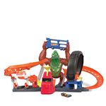 Hot Wheels Toxic Gorilla Slam Gas Station & Tire Repair Shop Playset with Adjustable Launcher, Lights & Sounds & 1 1:64 Scale Car, Connects to Other Track Sets, Gift for Kids 5 Years Old & Up, HBY95