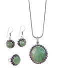 9Dzine Green Aventurine Crystal Necklace Set for Women Girls | Stylish Pendant Ring Earring Jewellery Set for Women Couple Fashion Anniversary Birthday Gifts for Women