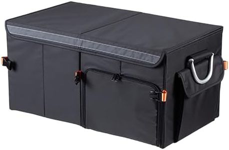 SHIMOYAMA Trunk Organizer, 63L Foldable Car Storage Box for Camping, Picnic, Collapsible Multi Compartments for SUV, Car Storage Bin with Aluminum Handles, Black