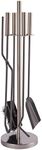 Hammer and Tongs 5pc Silver Petworth Fireside Companion Set - Indoor Fireplace Wood Burner Accessories Tools Metal Poker Brush Shovel Tongs