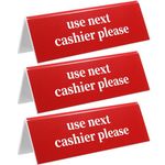 Wenqik 3 Pcs Checkout Closed Desk Sign Use Next Cashier Sign 2" x 6" Acrylic Cashier Desk Sign Double Side Retail Counter Checkout Sign for Offices, Shops, Banks, Stores, DMV, Retail Tabletop, Red