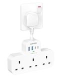 Multi Plug Extension Socket with USB C, ANVODE 3 Way Plug Adaptor with Flexible Socket, Adapter Plug UK Turn 1 to 7, Short Extension Lead Power Strip for Bedroom, Office, Kitchen. White