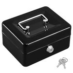 KYODOLED Cash Box with Key,Small Safe Lock Box with Portable Handle,Cash Drawer,5.91"x 4.72"x 3.15" Black Small