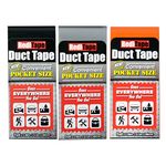 RediTape 10932 Colored Compact Flat Fold Duct Tape | for Travel, Camping, Photography and Emergencies | Pocket Size, 3-Pack, Black, Orange, Silver