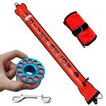 DSMB 6ft Surface Marker Buoy with 100ft Finger Spool Reel Diver Below Signal Flag Tube Scuba Diving Equipment Open Bottom Set (6ft)