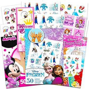 Disney Tattoos Party Favor Set for Girls - 150 Temporary Tattoos Featuring Minnie Mouse, Disney Princess and Frozen with Stickers and Door Hanger (6 Tattoo Sheets)