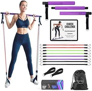 Portable Pilates Bar Kit with Resistance Bands (20, 30, 40, 50 LB) - Guided 8-Week Pilates Bar Kit Plan - Premium Quality Home Equipment 3-Section Pilates Bar with Resistance Bands Full-Body Toning