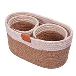 DENOVA Cotton Oval Organizer, Home & Kitchen Jute/Mini Rope Handwoven Eco-friendly Wicker Multipurpose Storage Shelf Basket for Hamper Gift Toy Books Stationary (White & Natural Color)