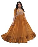 Fashion Basket Georgette Anarkali Gown with Sequins and Embroidery for Women with Long Sleeves (X-Large, Yellow)