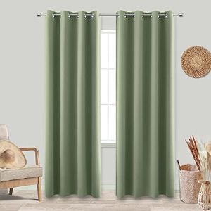 KOUFALL Energy Saving Efficient Smart Curtains for Sliding Glass Door,Blackout Boho Window Curtains for Living Room Decor,Sage Green,86 Inches Long