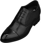 CALTO Men's Invisible Height Increasing Elevator Shoes - Premium Leather Lace-up Formal Derby Oxfords - 3 Inches Taller, Black, 12