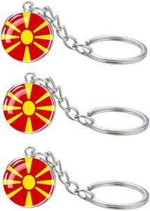 LLBFHH 3 Pcs Macedonia Flag Key Chain,Cool Keychain for Car Keys, Stainless Steel Keyrings & Keychains,Used for Home Decoration, Jewelry Hanging Decorations., Macedonia