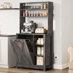 YITAHOME Bakers Rack Microwave Stand with Trash Can Storage Bin Cabinet and Power Outlet, 6-Tiers Farmhouse Kitchen Tall Thickened Coffee Bar Station with Adjustable Shelf (Rustic Oak)