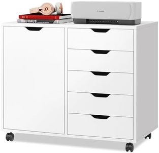 DEVAISE 5-Drawer Wood Dresser Chest with Door, Mobile Storage Cabinet, Printer Stand for Home Office